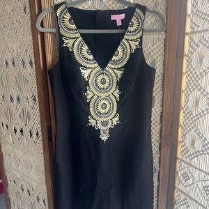 Elegant Lilly Pulitzer Black Dress with Gold Embroidery